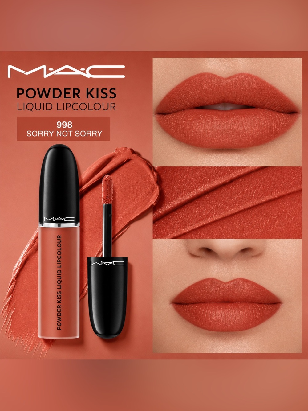 NEW MAC •Powder Kiss Liquid Lipcolour • 998 Sorry Not Sorry • Full Size • Matte